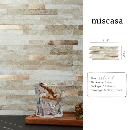 Miscasa Beige Stone Peel and Stick Backsplash Wall Tiles (12 Sheets)