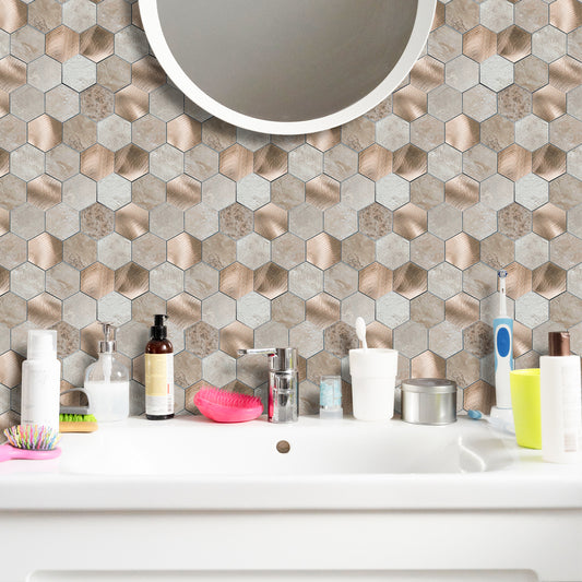 Stone Hexagon Peel and Stick Backsplash Tile for Kitchen, Bathroom & Fireplace
