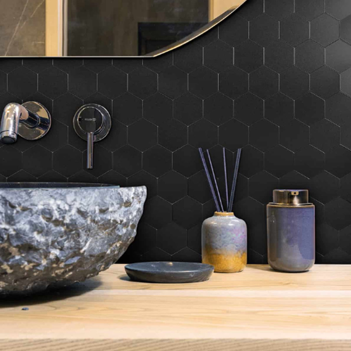 Peel and Stick Black Tile Backsplash, Hexagon Aluminum Composite Panel Self Adhesive Tile Backsplash for Kitchen