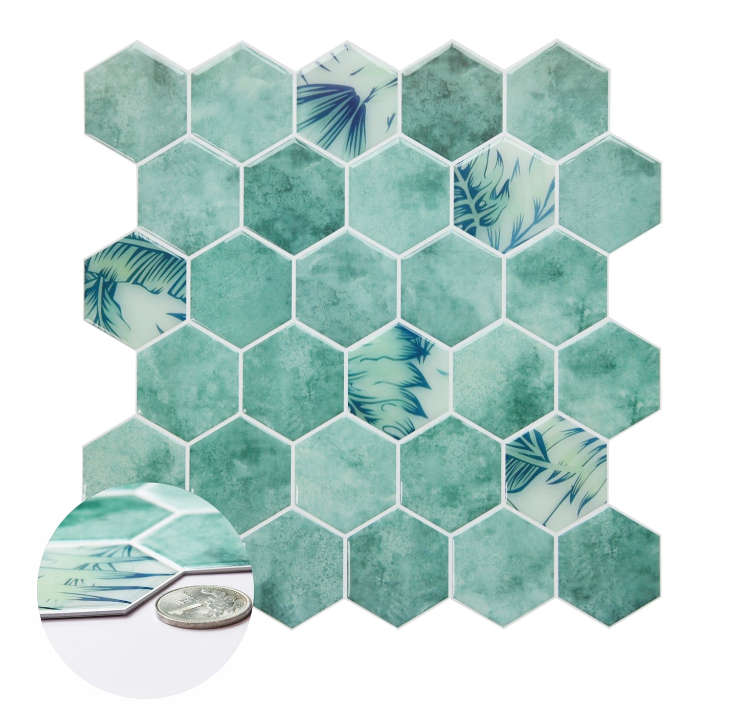 3D Green Hexagon Peel and Stick Backsplash Wall Tile