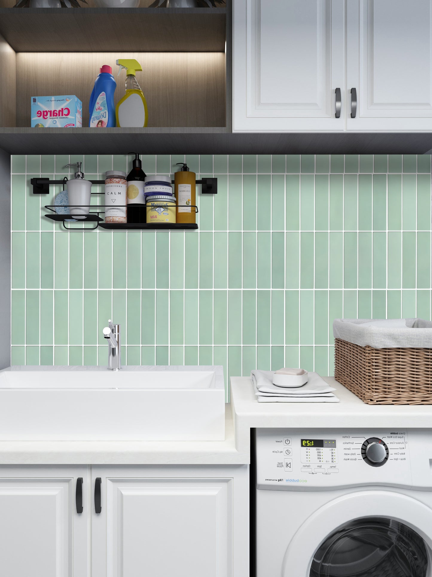 3D Green Gradient Linear Peel and Stick Wall Tile