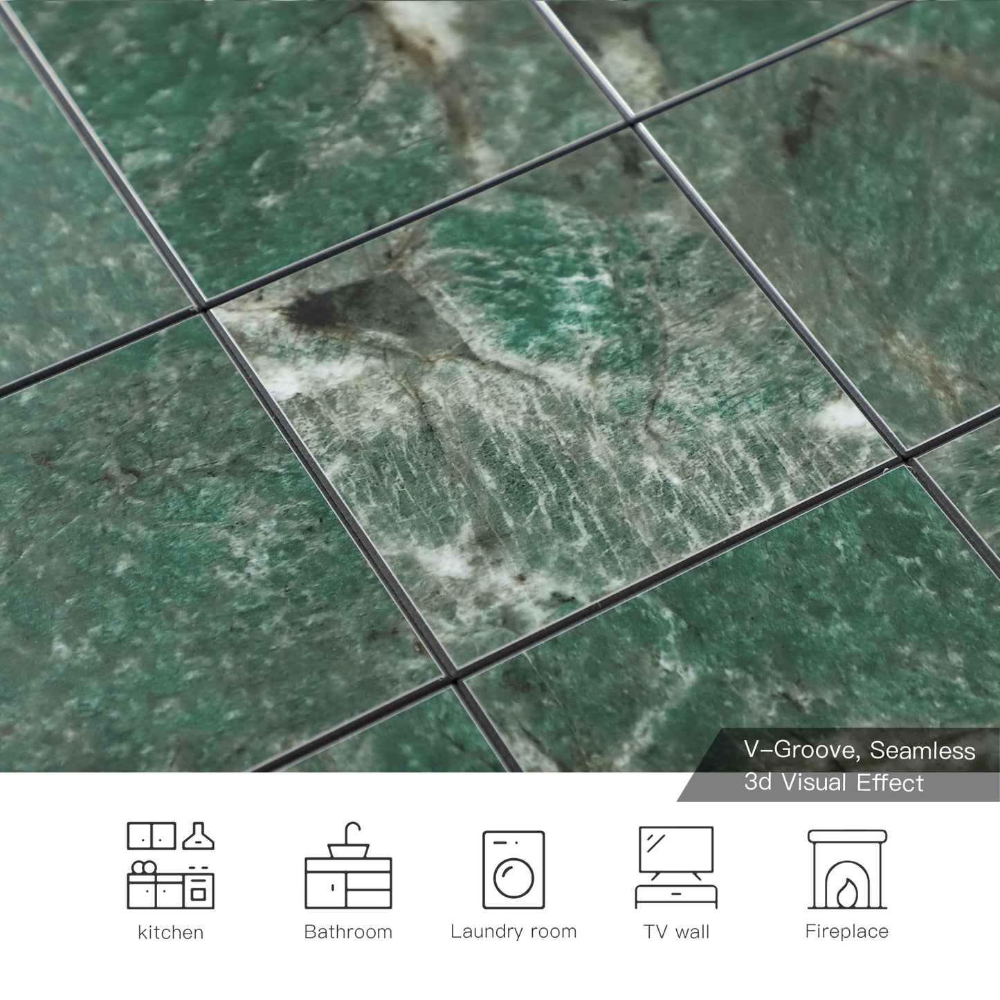 Green Marble Peel and Stick Backsplash Wall Tile