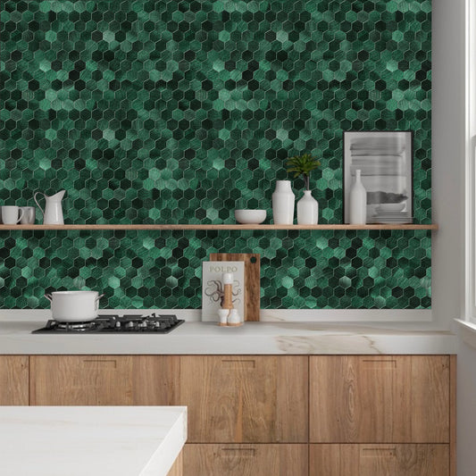 Peel and Stick Green Hexagon Metal Wall Tile – DIY Kitchen Backsplash Wall Panels