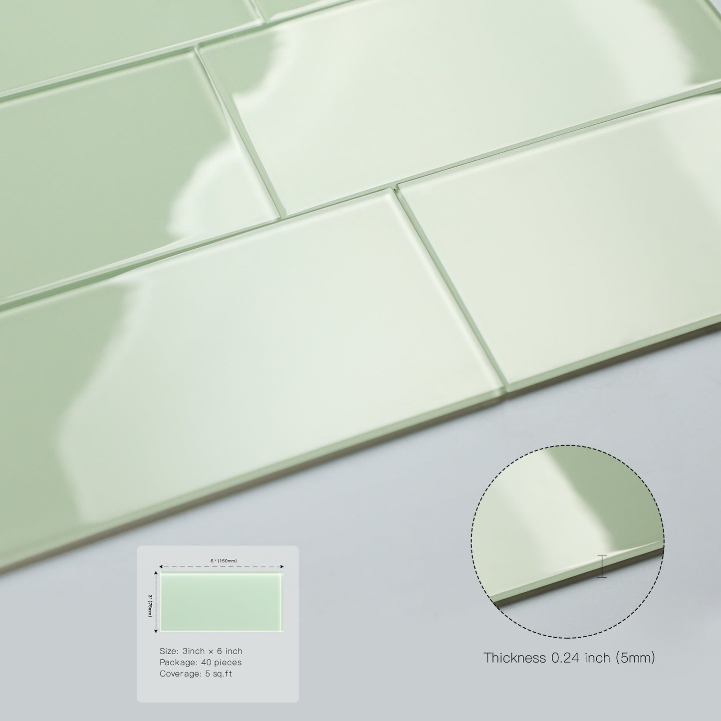 Green Glass Peel and Stick Backsplash Wall Tile