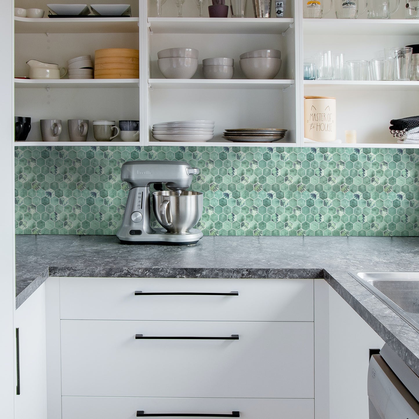 3D Green Hexagon Peel and Stick Backsplash Wall Tile