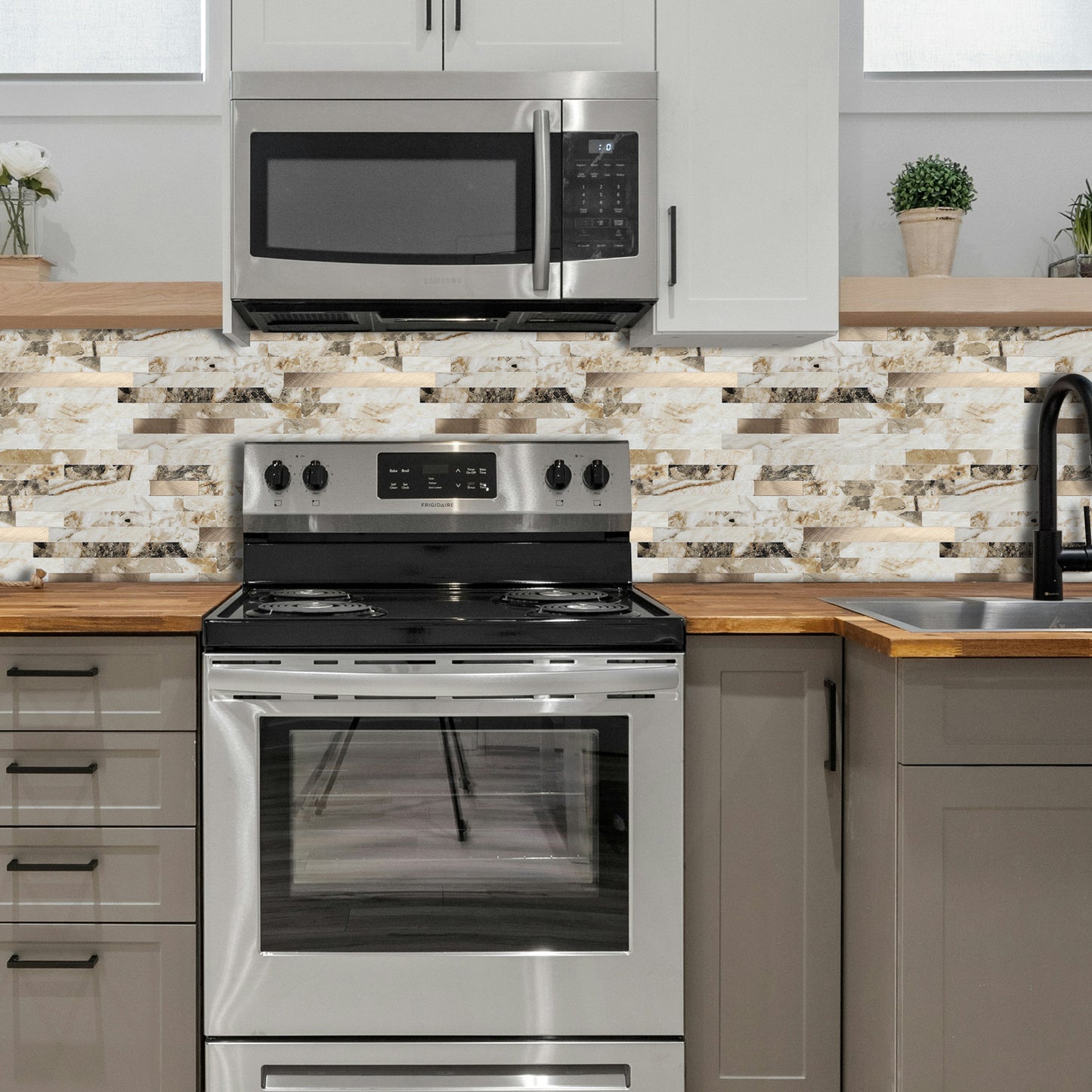 Miscasa Peel and Stick Backsplash – Amber Stone Texture Wall Tiles(12-Sheet)