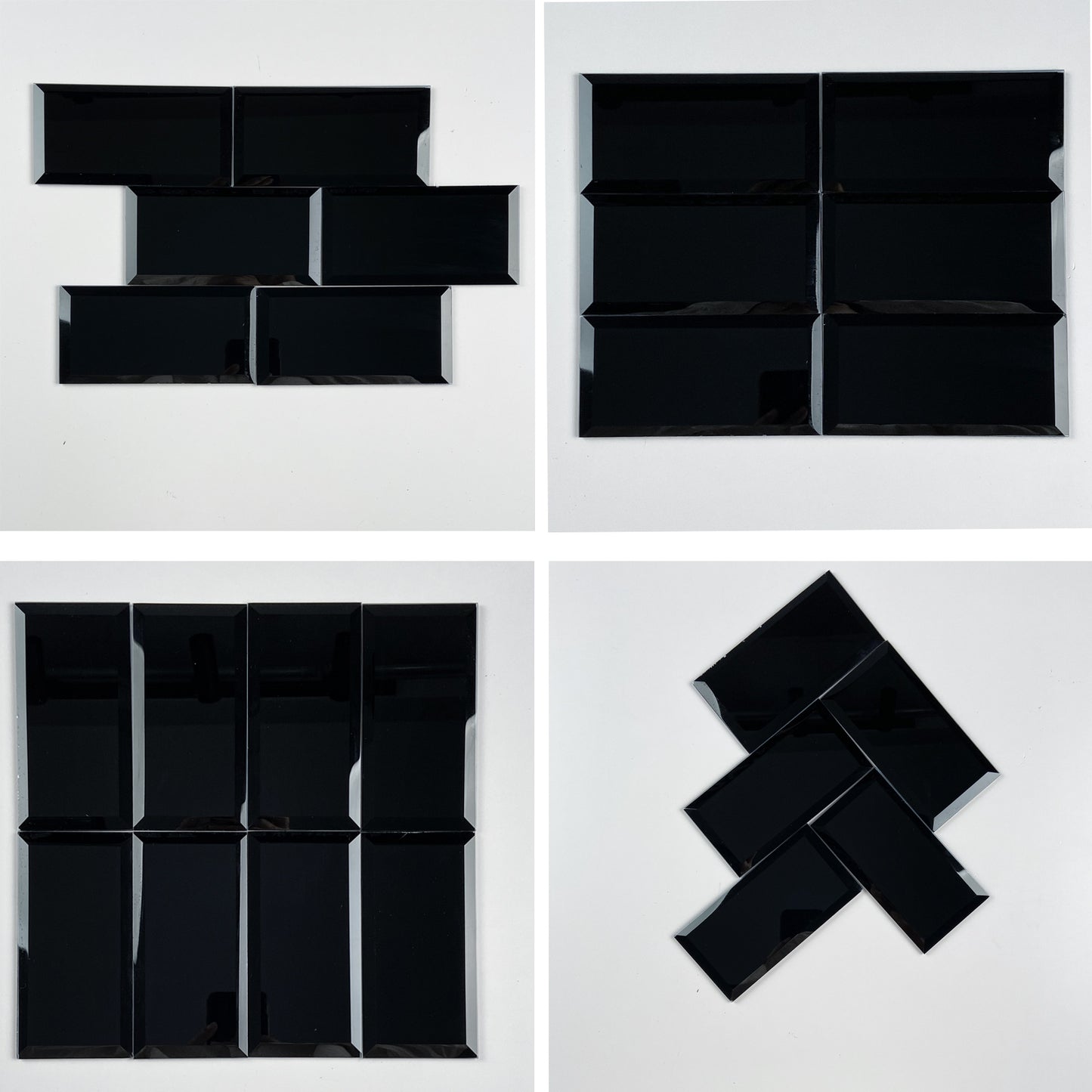 Diamond Grade Glass Mirror Beveled Subway Peel and Stick Backsplash Wall Tile