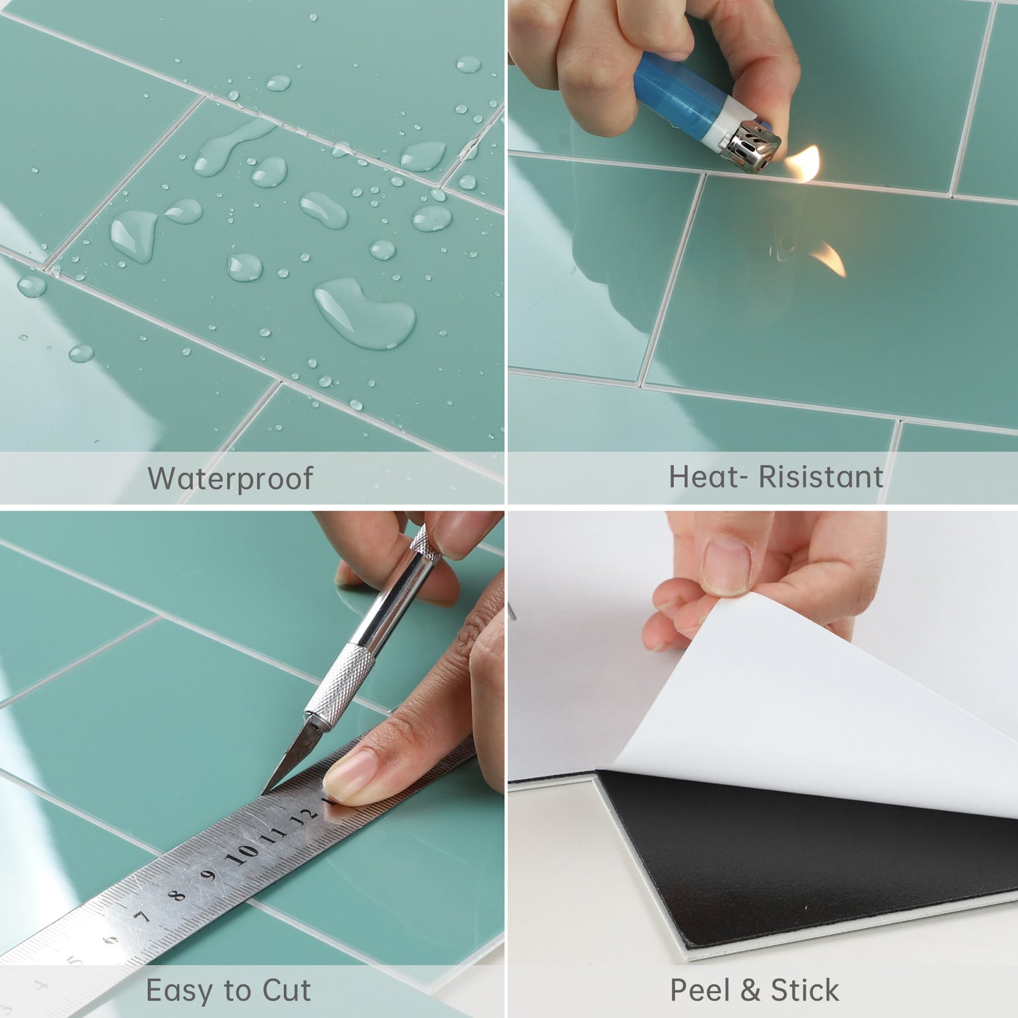 3D Glossy Green Subway Peel and Stick Wall Tile