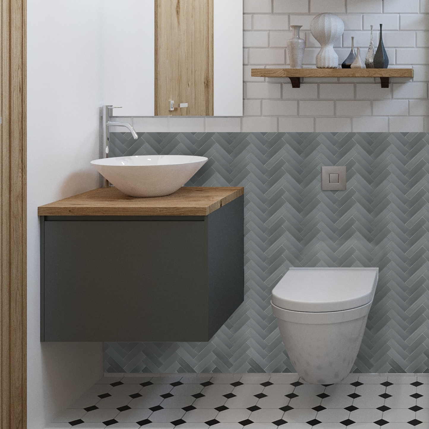 Herringbone Peel and Stick Backsplash Wall Tile