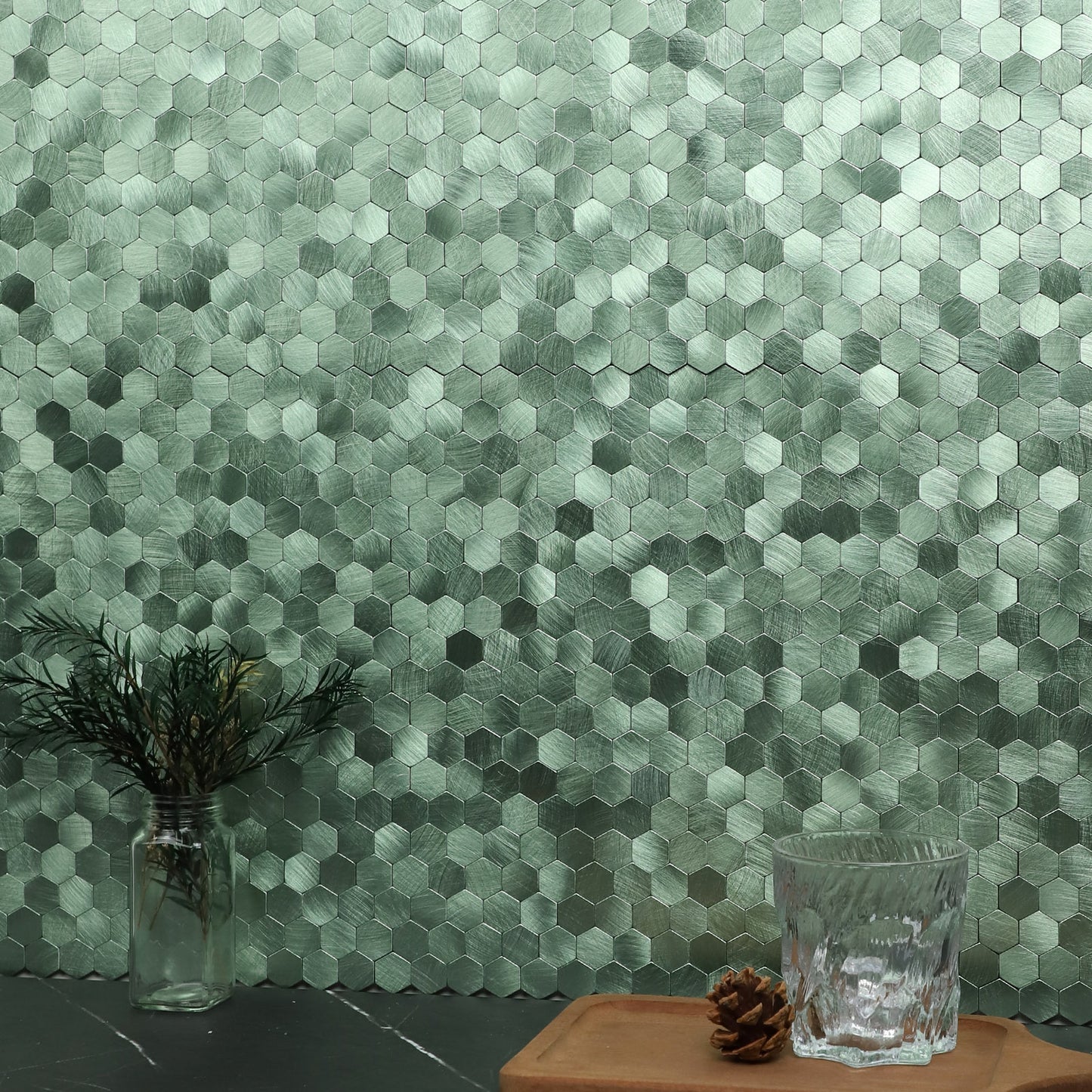 Peel and Stick Sage Green Hexagon Metal Wall Tile – DIY Kitchen Backsplash Wall Panels