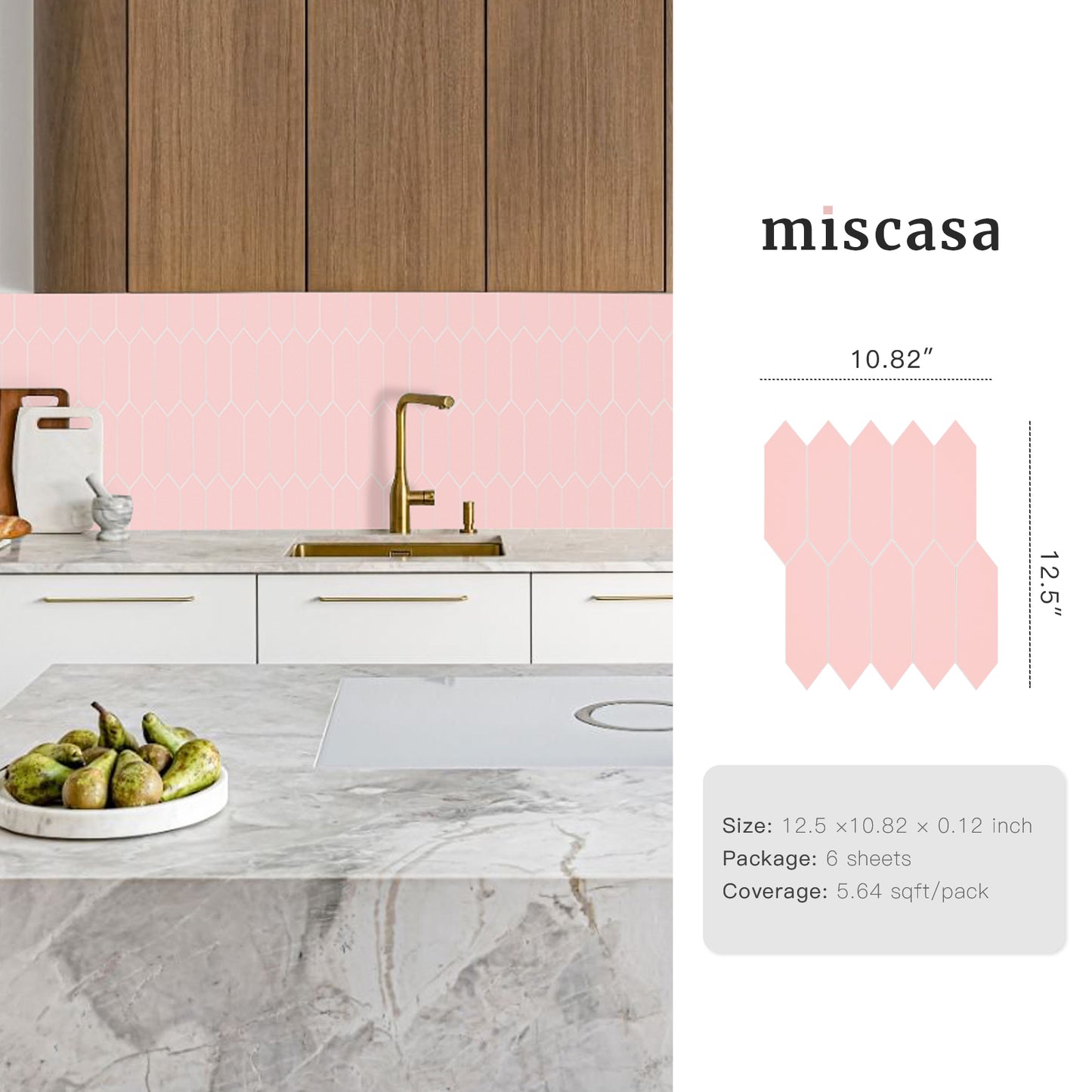 3D Pink Long Hexagon Peel and Stick Wall Tile