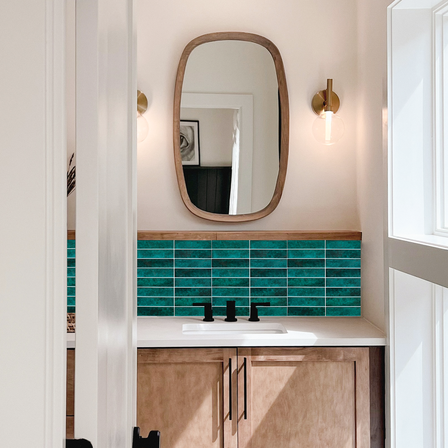 3D Green Linear Peel and Stick Backsplash Wall Tile