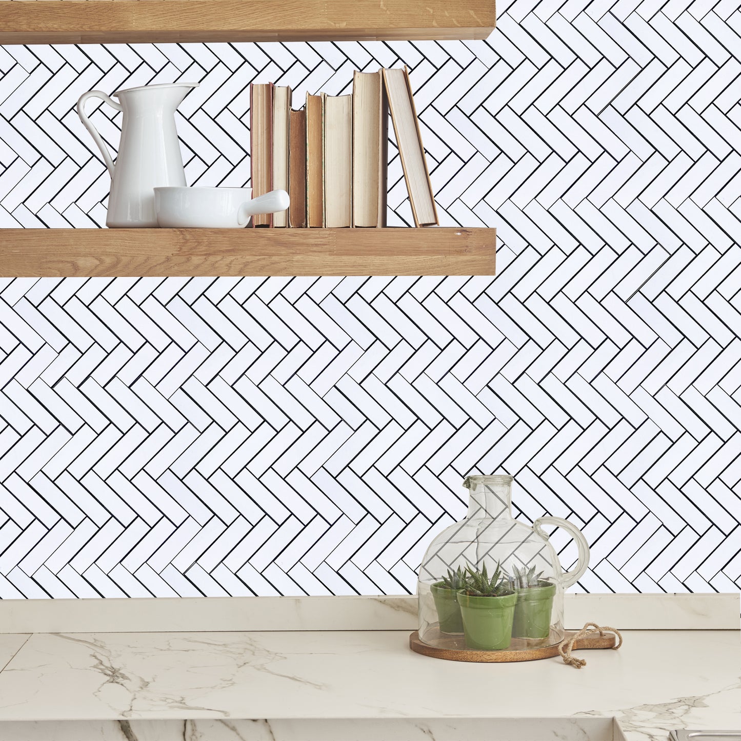 3D Herringbone Peel and Stick Backsplash Tile