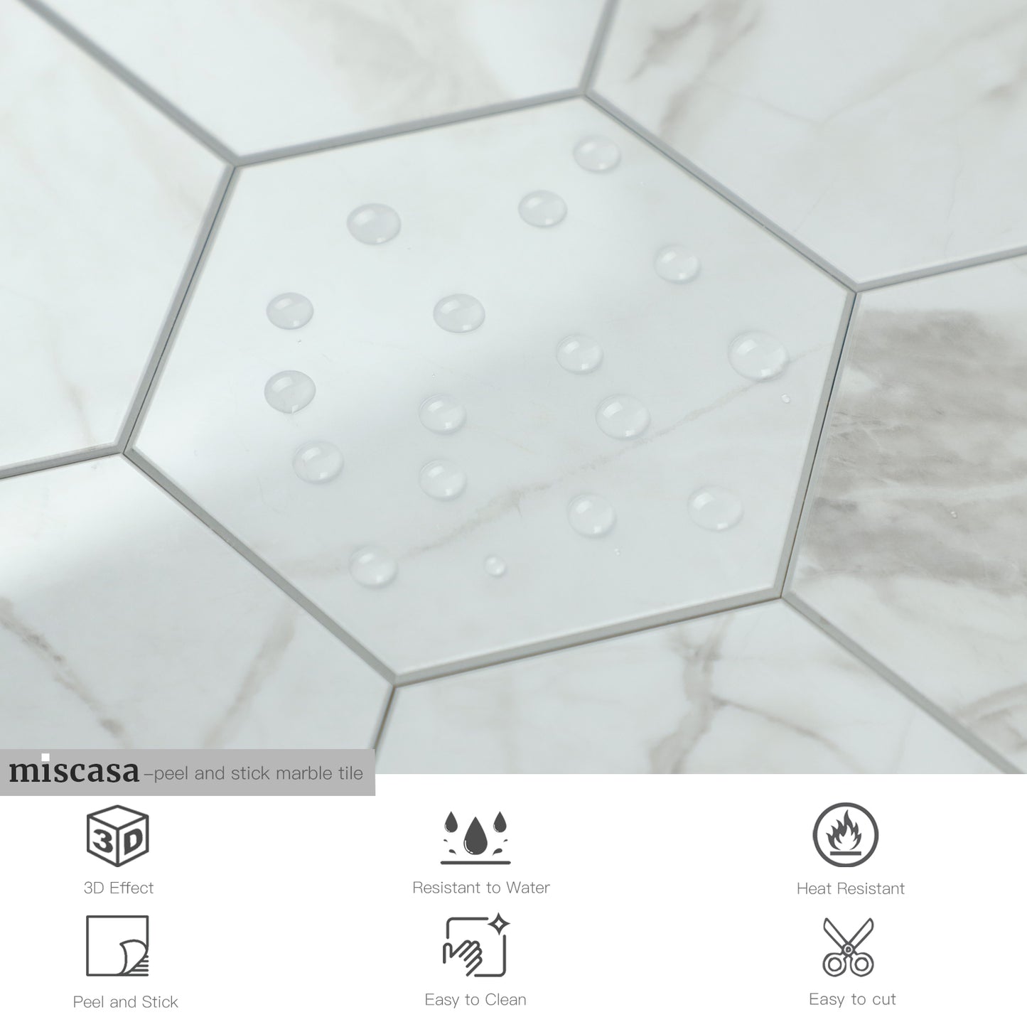 3D Gray Marble Peel and Stick Wall Tile