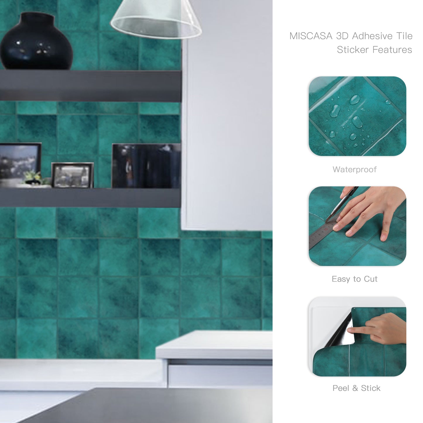 3D Blue Faux Spanish Handmade Peel and Stick Backsplash Wall Tile