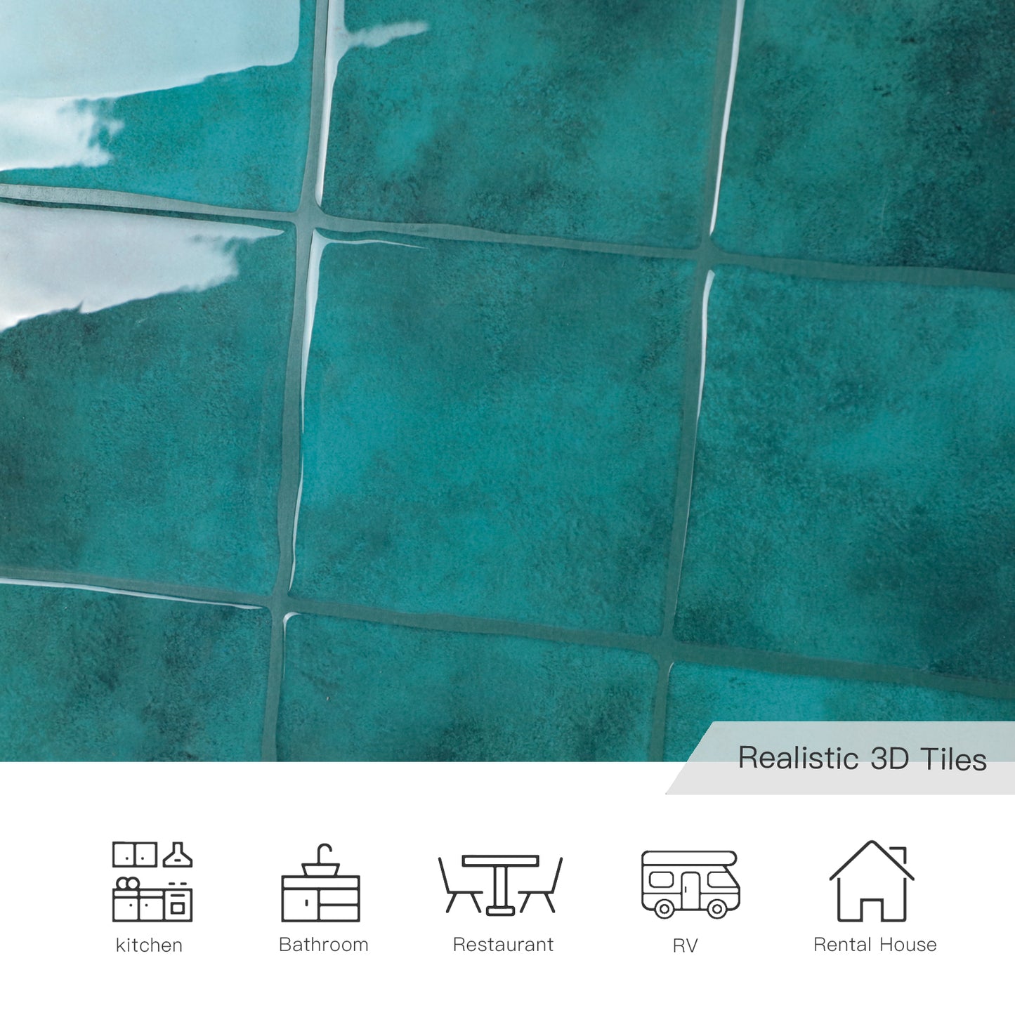 3D Blue Faux Spanish Handmade Peel and Stick Backsplash Wall Tile