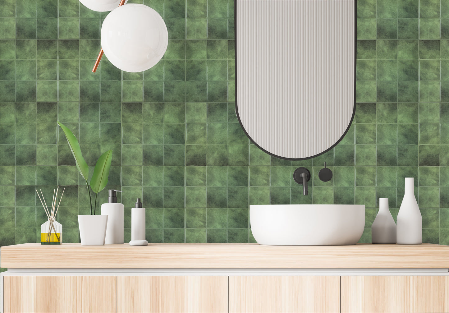 3D Green Faux Spanish Handmade Peel and Stick Backsplash Wall Tile