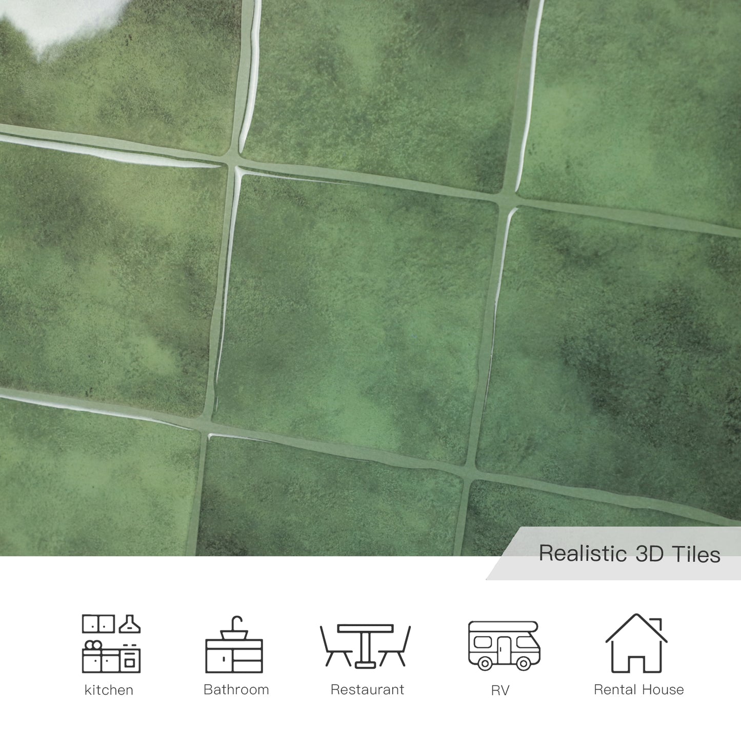 3D Green Faux Spanish Handmade Peel and Stick Backsplash Wall Tile
