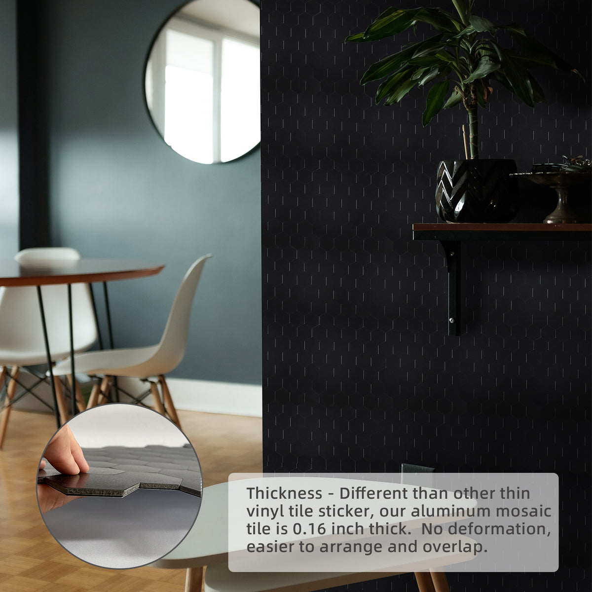 Peel and Stick Black Tile Backsplash, Hexagon Aluminum Composite Panel Self Adhesive Tile Backsplash for Kitchen
