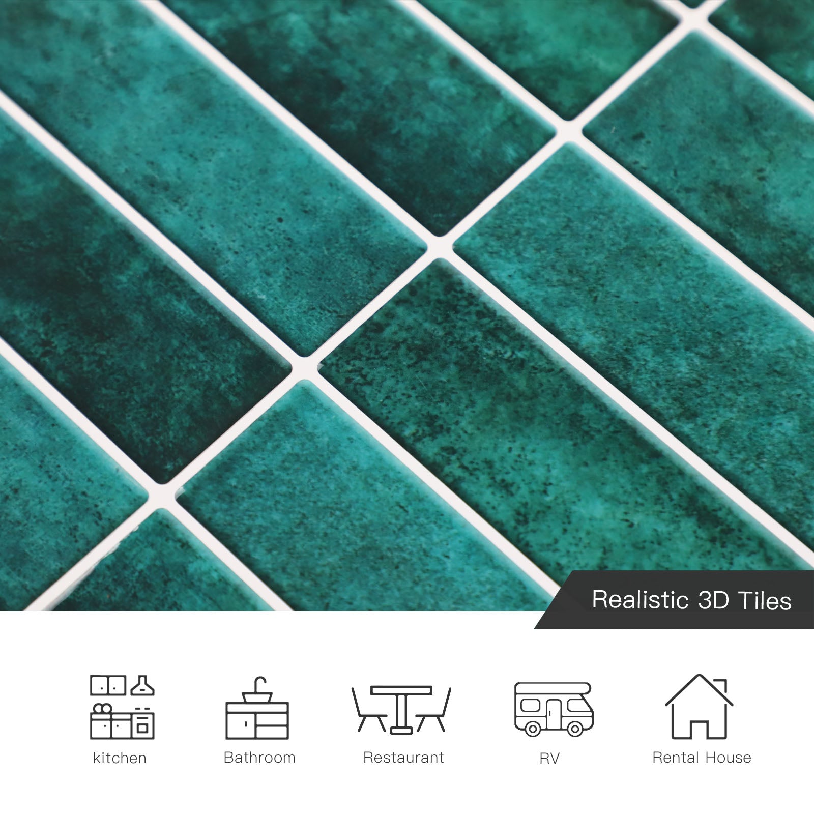 3D Green Linear Peel and Stick Backsplash Wall Tile