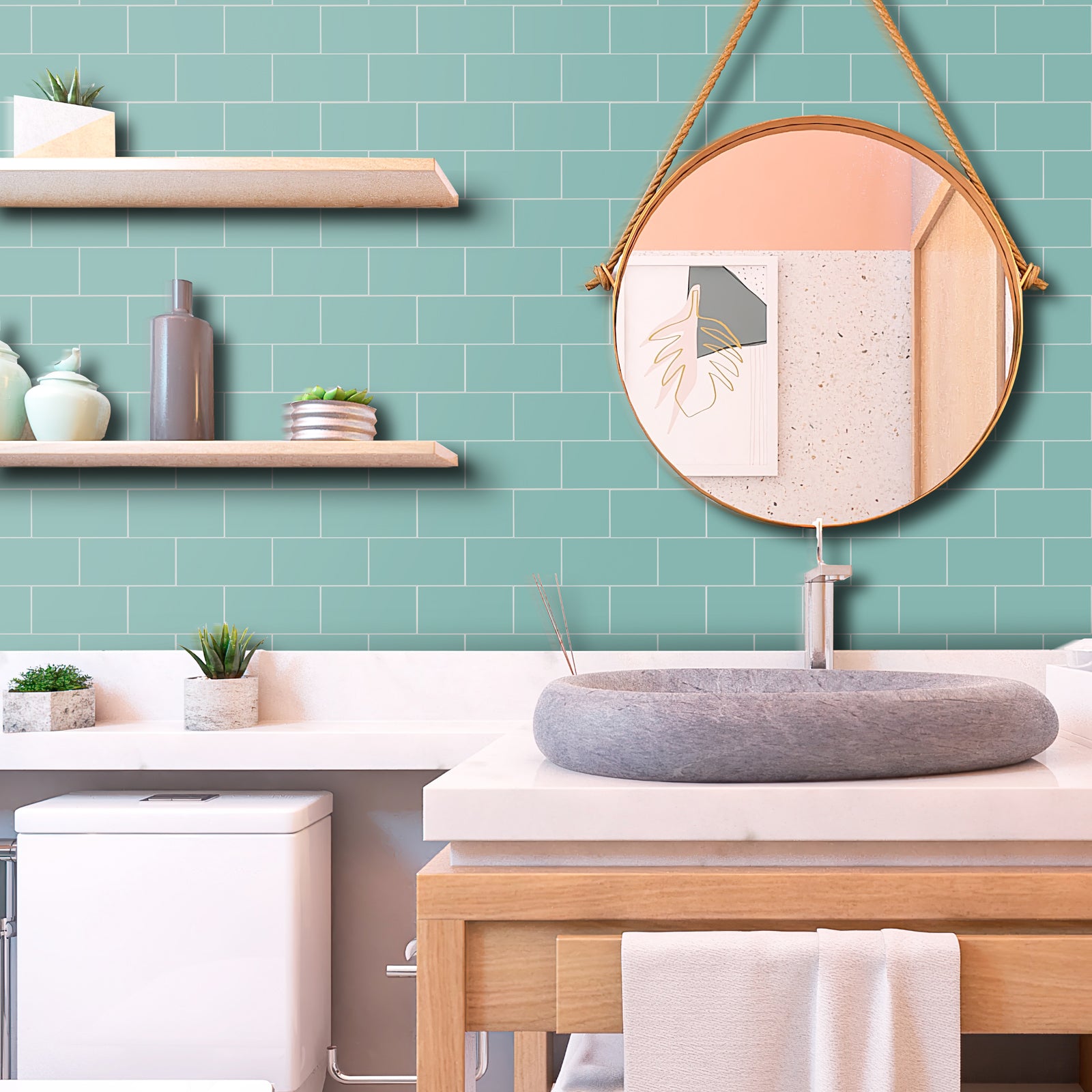 3D Glossy Green Subway Peel and Stick Wall Tile