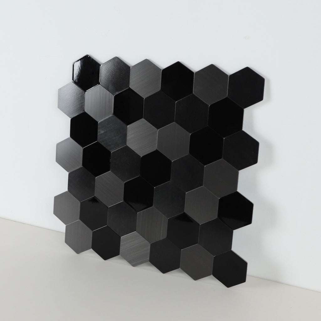 Black Hexagon Aluminum Peel and Stick Wall Tile