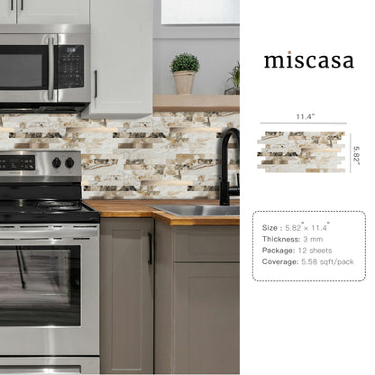 Miscasa Peel and Stick Backsplash – Amber Stone Texture Wall Tiles（12-Sheet）