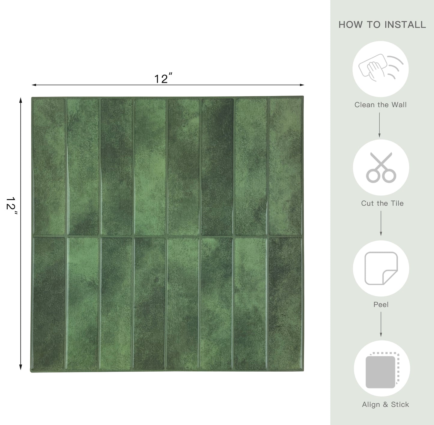 Peel and Stick Backsplash for Home Décor,  Green Vinyl  Wall Tiles Stick On Backsplash for Kitchen, Bathroom（10-Pack）