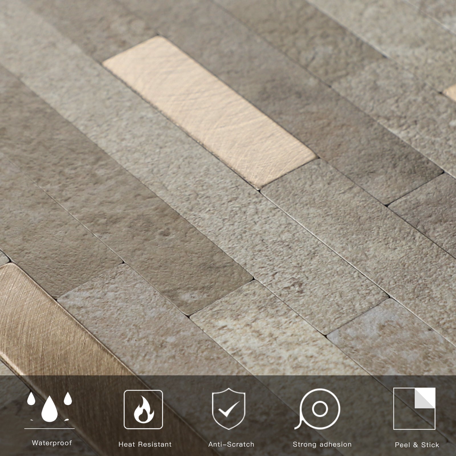 Miscasa Peel and Stick Backsplash – Ecru Slate Faux Stone Wall Tiles（12-Sheet）