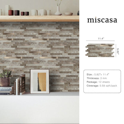 Miscasa Peel and Stick Backsplash – Ecru Slate Faux Stone Wall Tiles（12-Sheet）