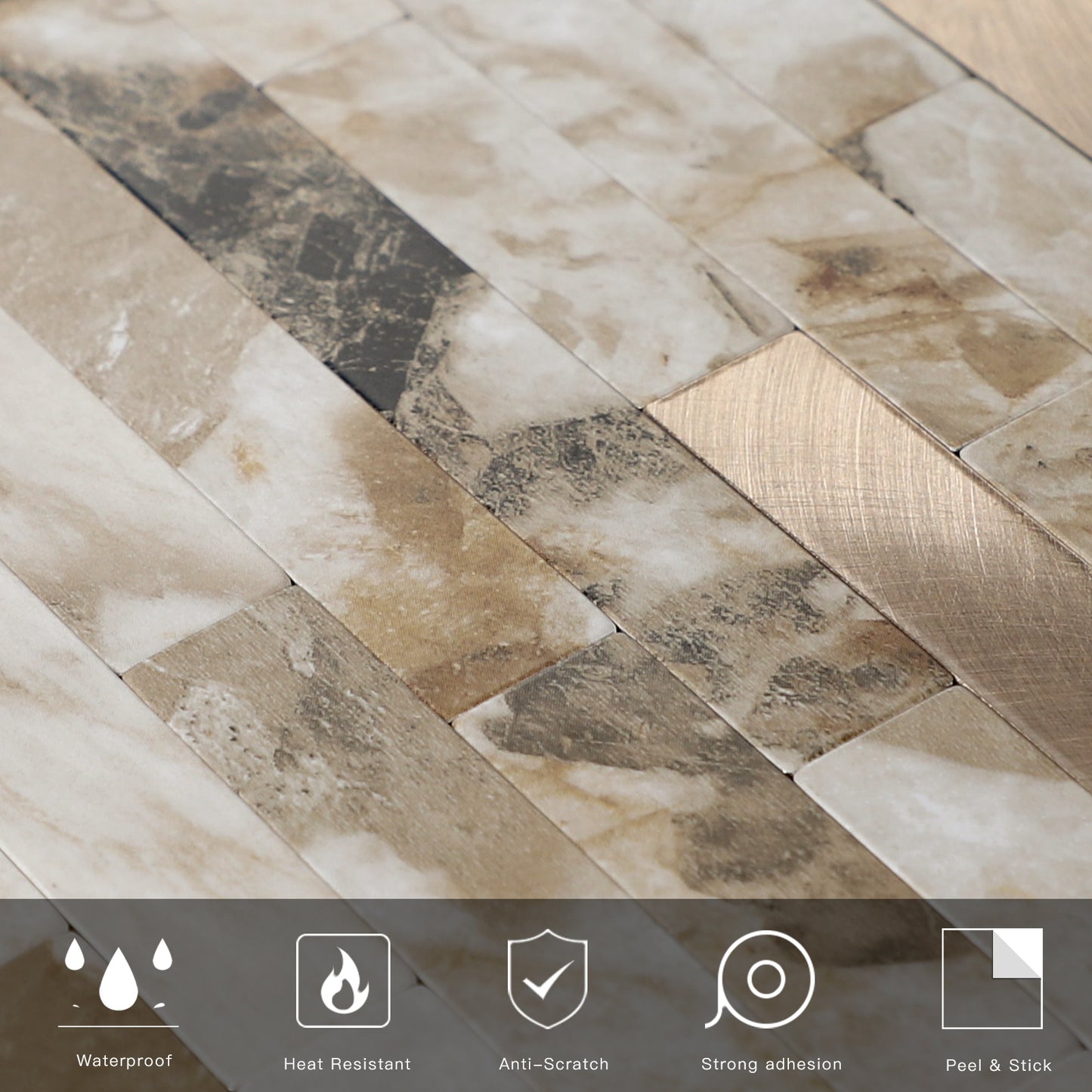 Miscasa Peel and Stick Backsplash – Amber Stone Texture Wall Tiles（12-Sheet）