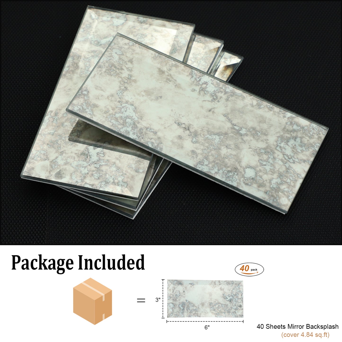 Antique Silver Mirror Beveled Subway  Peel and Stick Backsplash Wall Tile