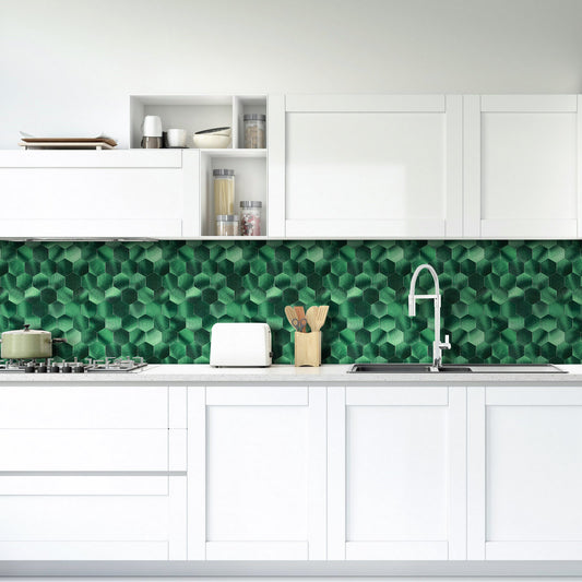 Green Hexagon Peel and Stick Metal Tile – DIY Kitchen Backsplash Wall Panels