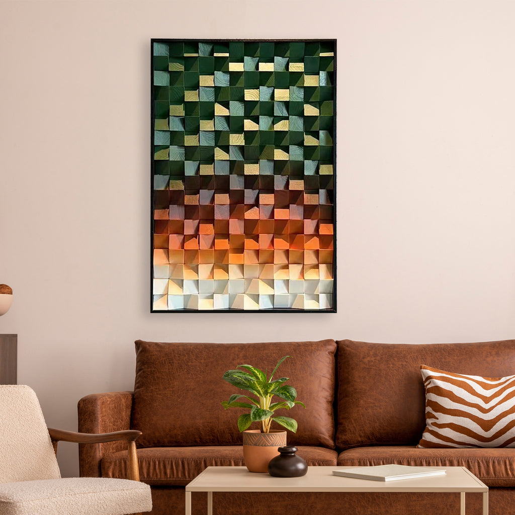 Geometric Acoustic Panel Wood  Wall Art-Green