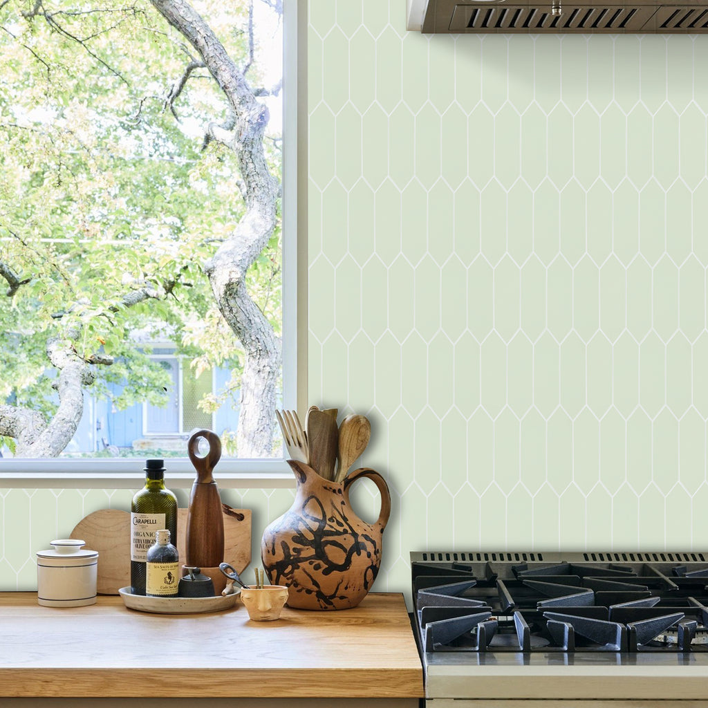 3D Sage Green Long Hexagon Peel and Stick Wall Tile