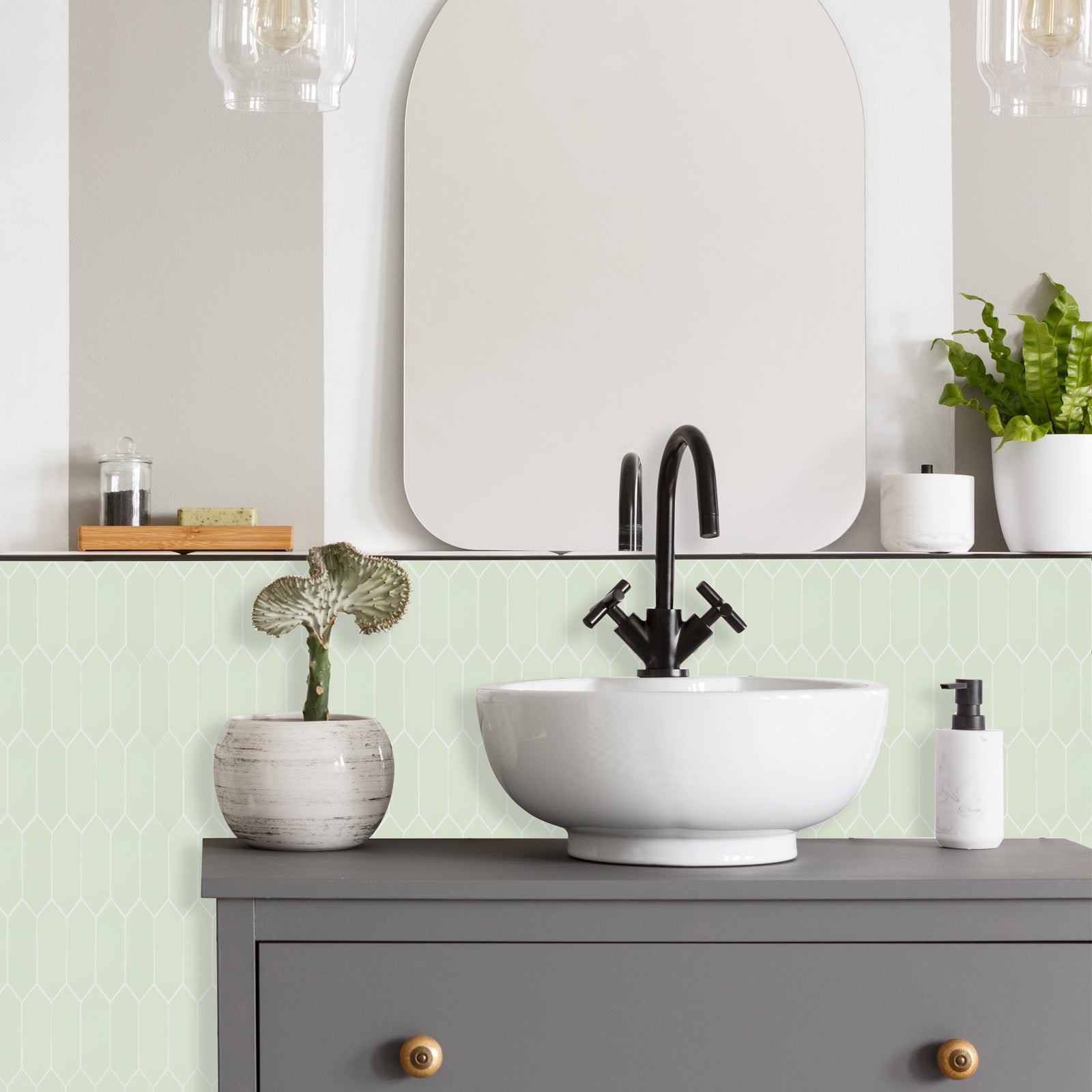 3D Sage Green Long Hexagon Peel and Stick Wall Tile
