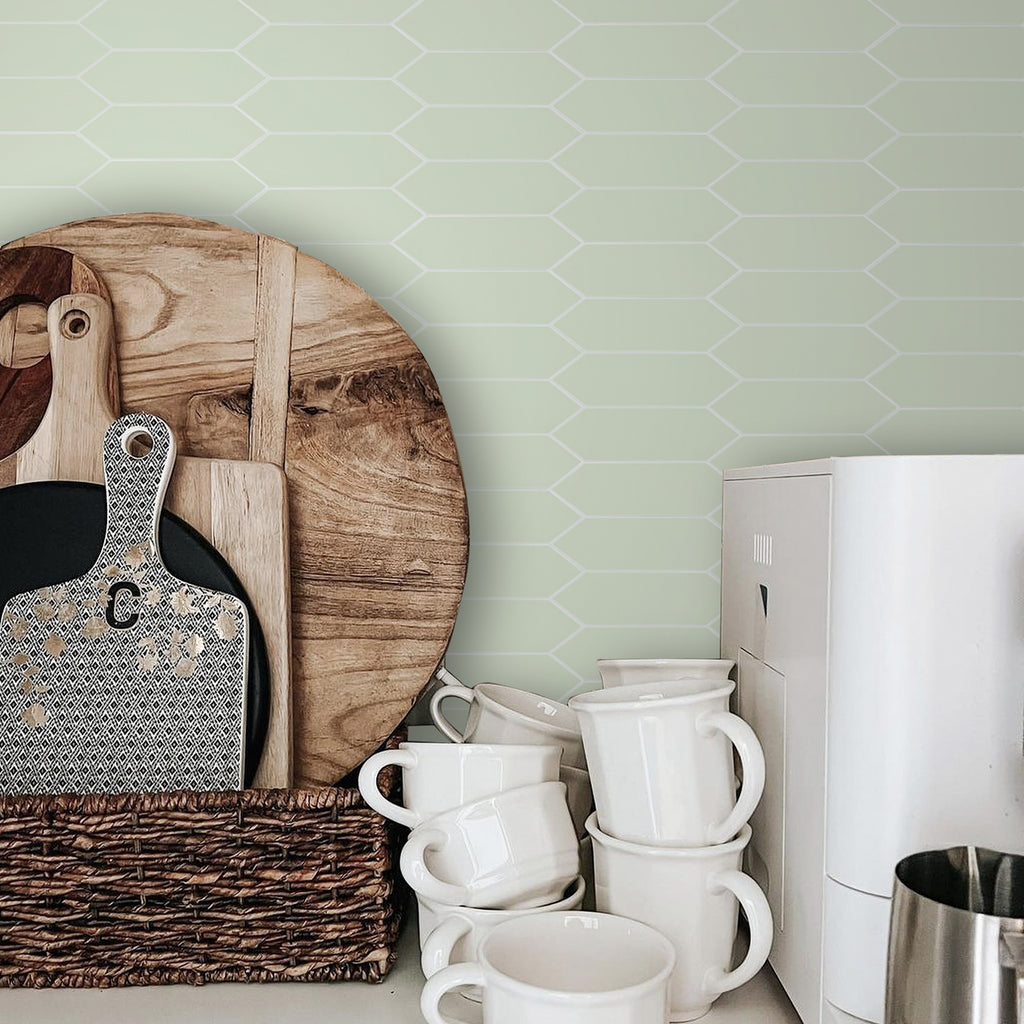 3D Sage Green Long Hexagon Peel and Stick Wall Tile