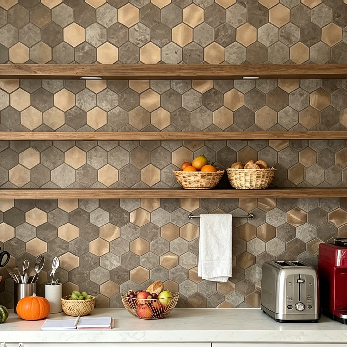 Stone Hexagon Peel and Stick Backsplash Tile for Kitchen, Bathroom & Fireplace
