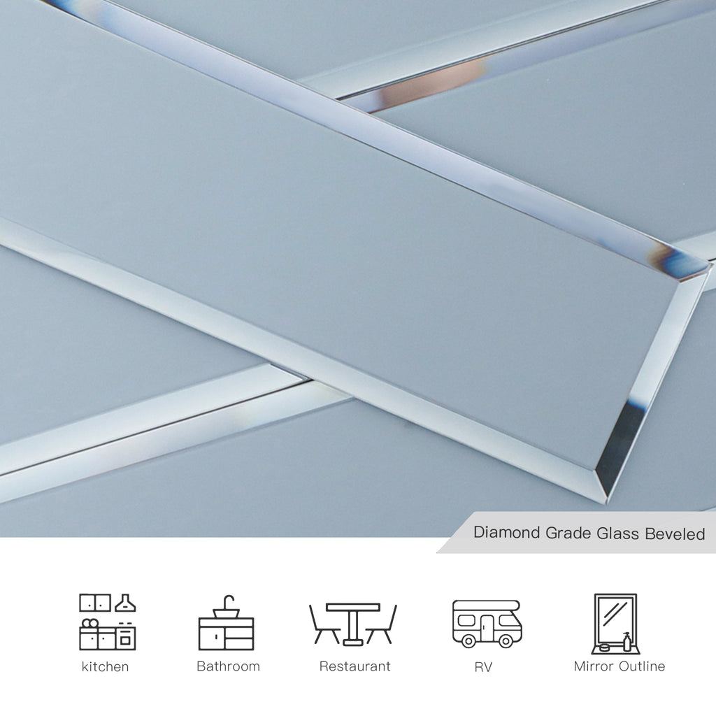 Diamond Grade Glass Mirror Beveled Subway  Peel and Stick Backsplash Wall Tile