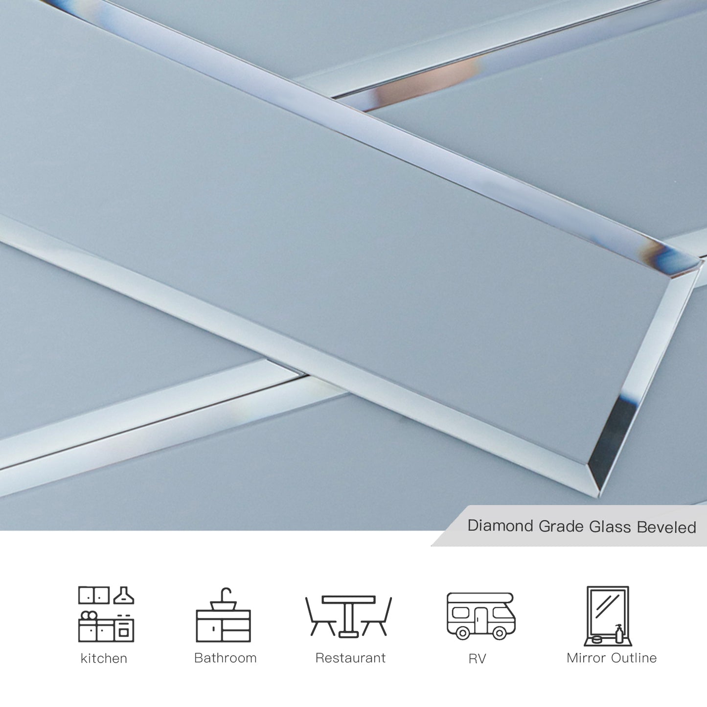 Diamond Grade Glass Mirror Beveled Subway  Peel and Stick Backsplash Wall Tile