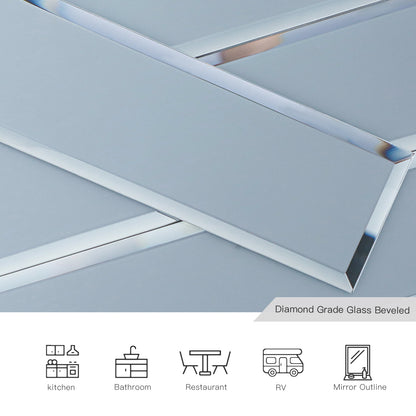 Diamond Grade Glass Mirror Beveled Subway  Peel and Stick Backsplash Wall Tile