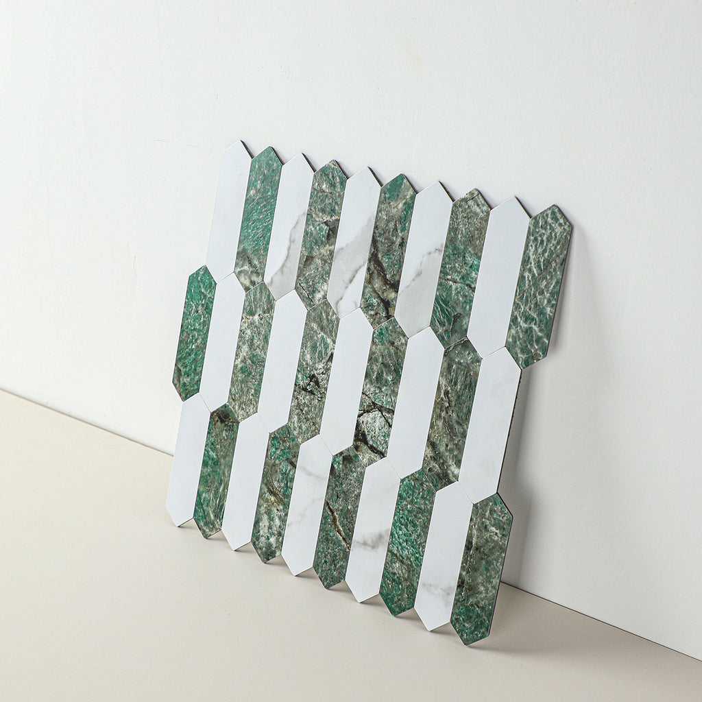 Long Green Hexaon Peel and Stick Backsplash Tile