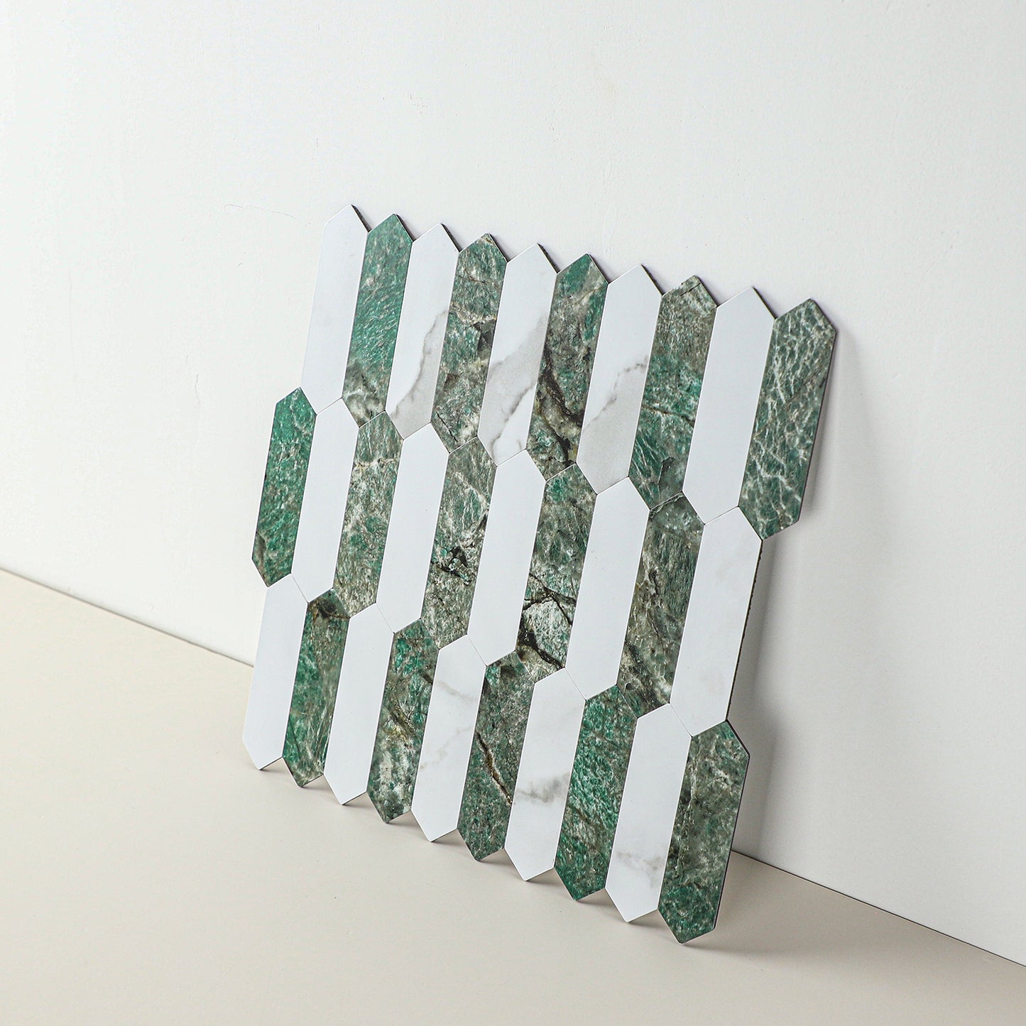 Long Green Hexaon Peel and Stick Backsplash Tile