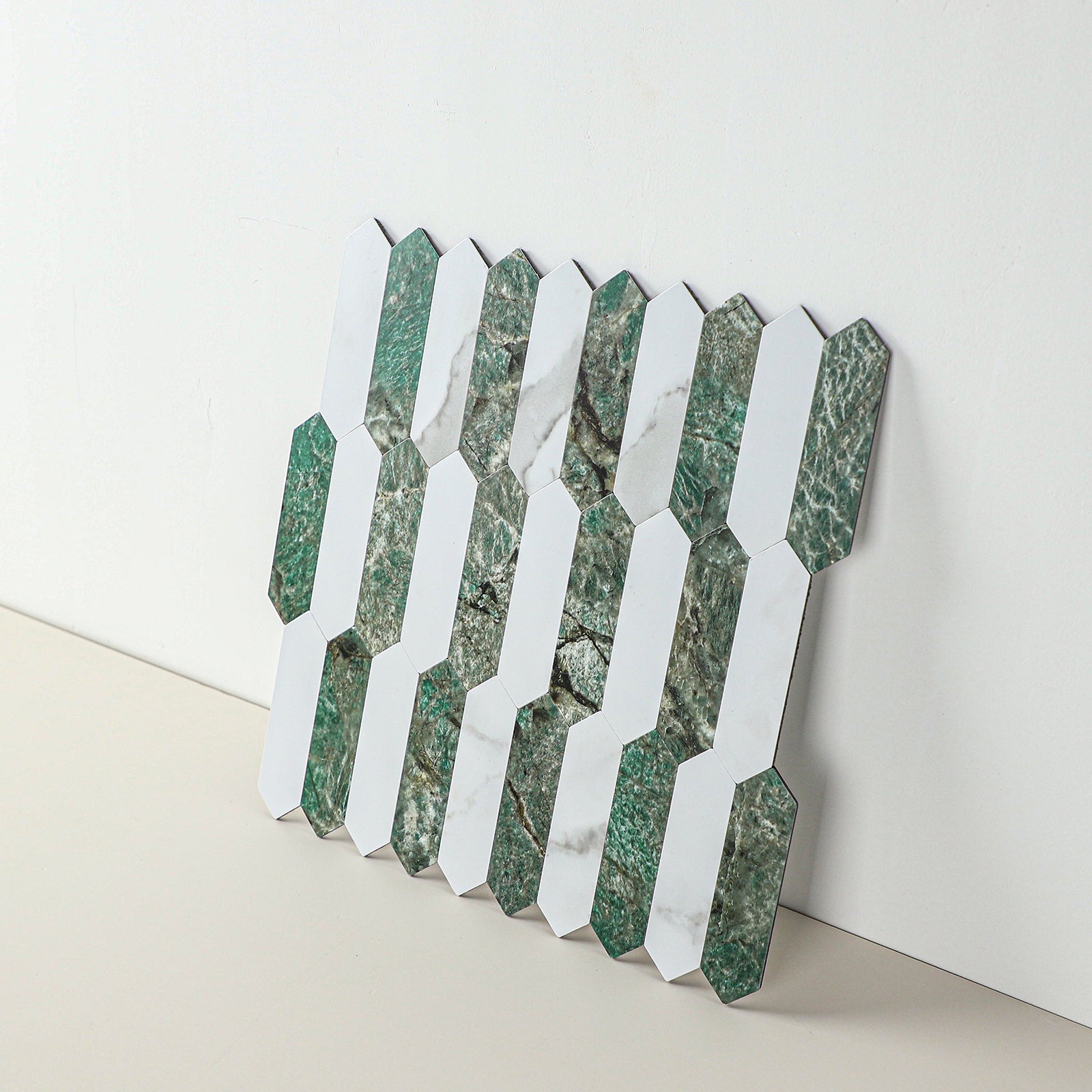 Long Green Hexaon Peel and Stick Backsplash Tile