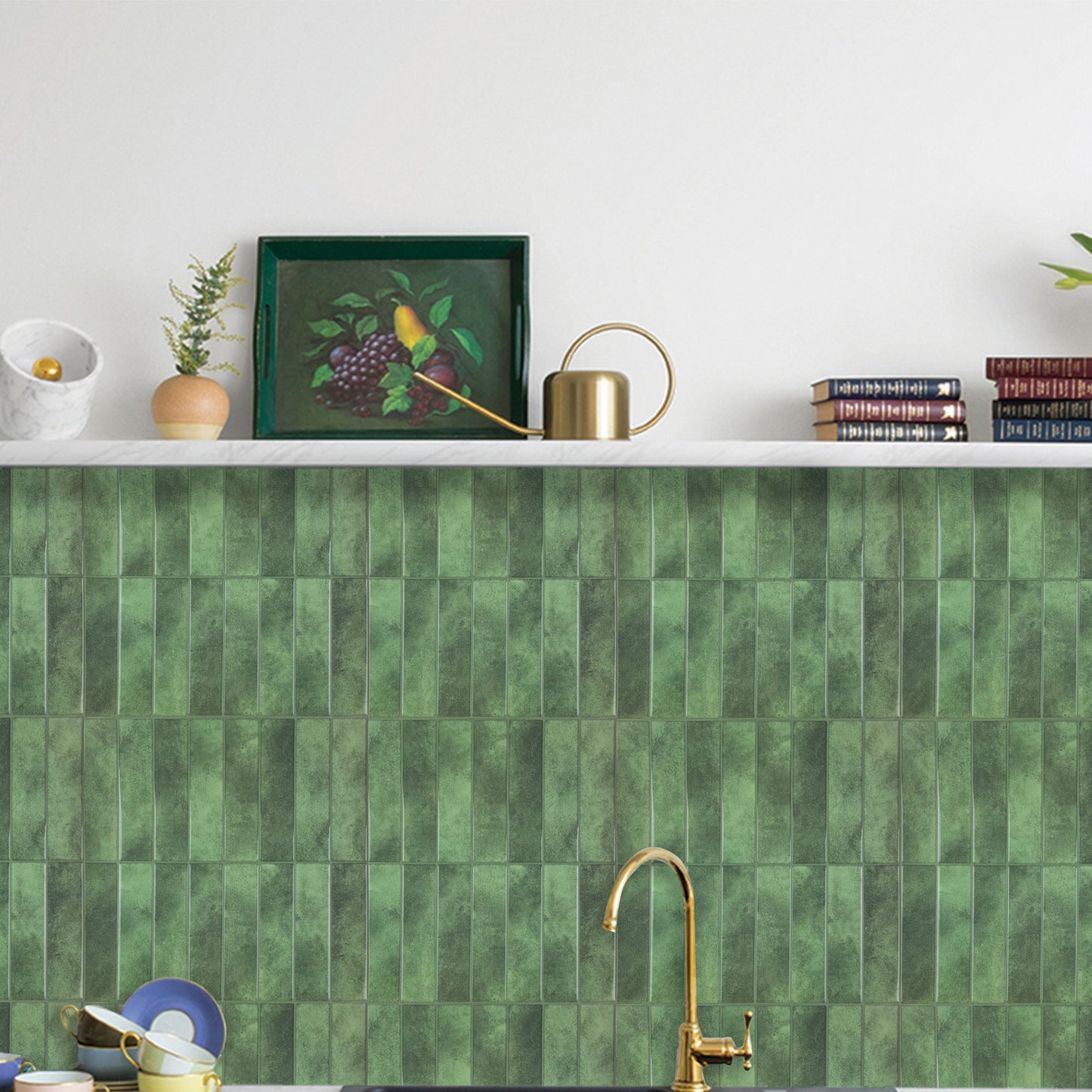 Peel and Stick Backsplash for Home Décor,  Green Vinyl  Wall Tiles Stick On Backsplash for Kitchen, Bathroom（10-Pack）