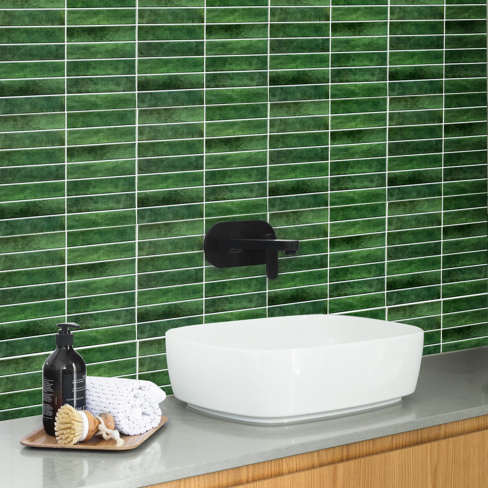 3D Green Linear Peel and Stick Backsplash Wall Tile