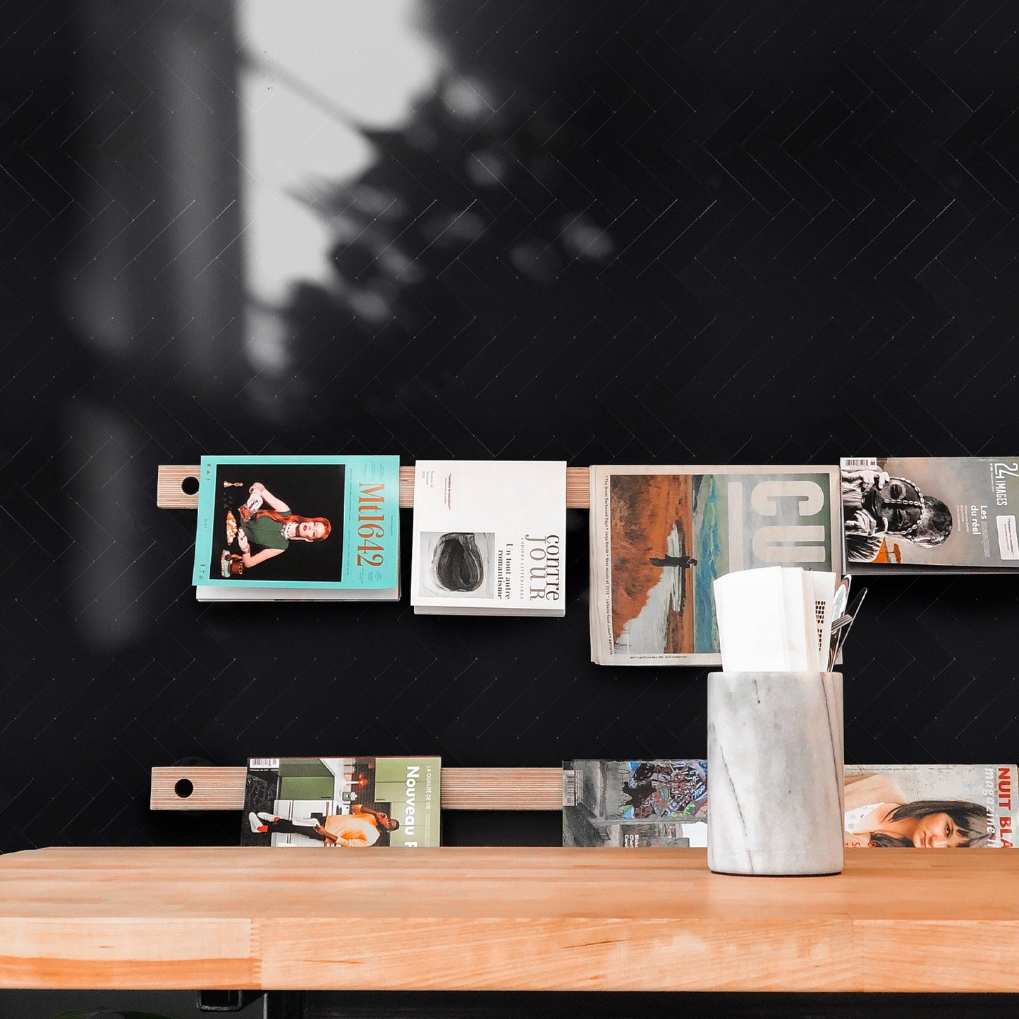 Herringbone Black Peel and Stick Backsplash Tile