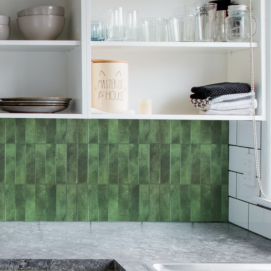 Peel and Stick Backsplash for Home Décor,  Green Vinyl  Wall Tiles Stick On Backsplash for Kitchen, Bathroom（10-Pack）