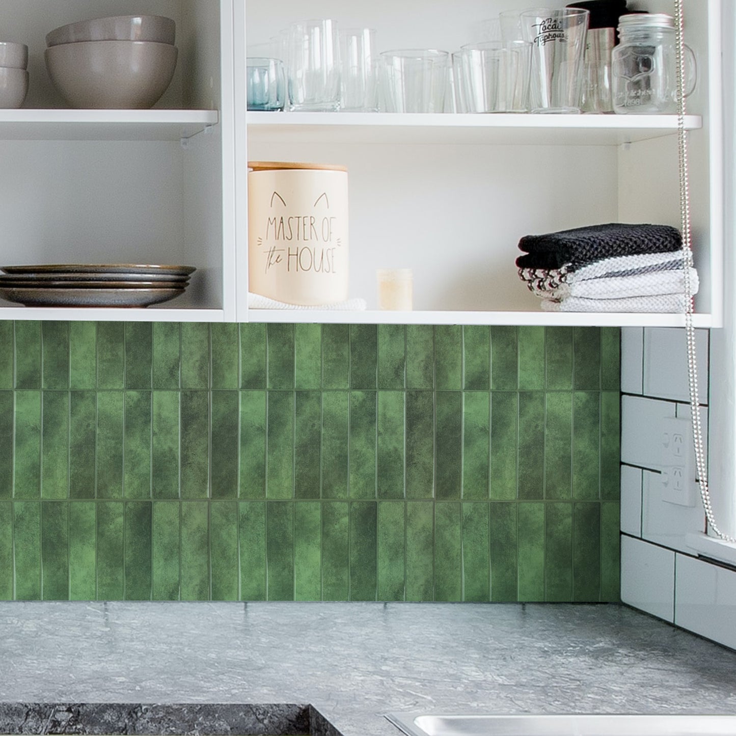 Peel and Stick Backsplash for Home Décor,  Green Vinyl  Wall Tiles Stick On Backsplash for Kitchen, Bathroom（10-Pack）