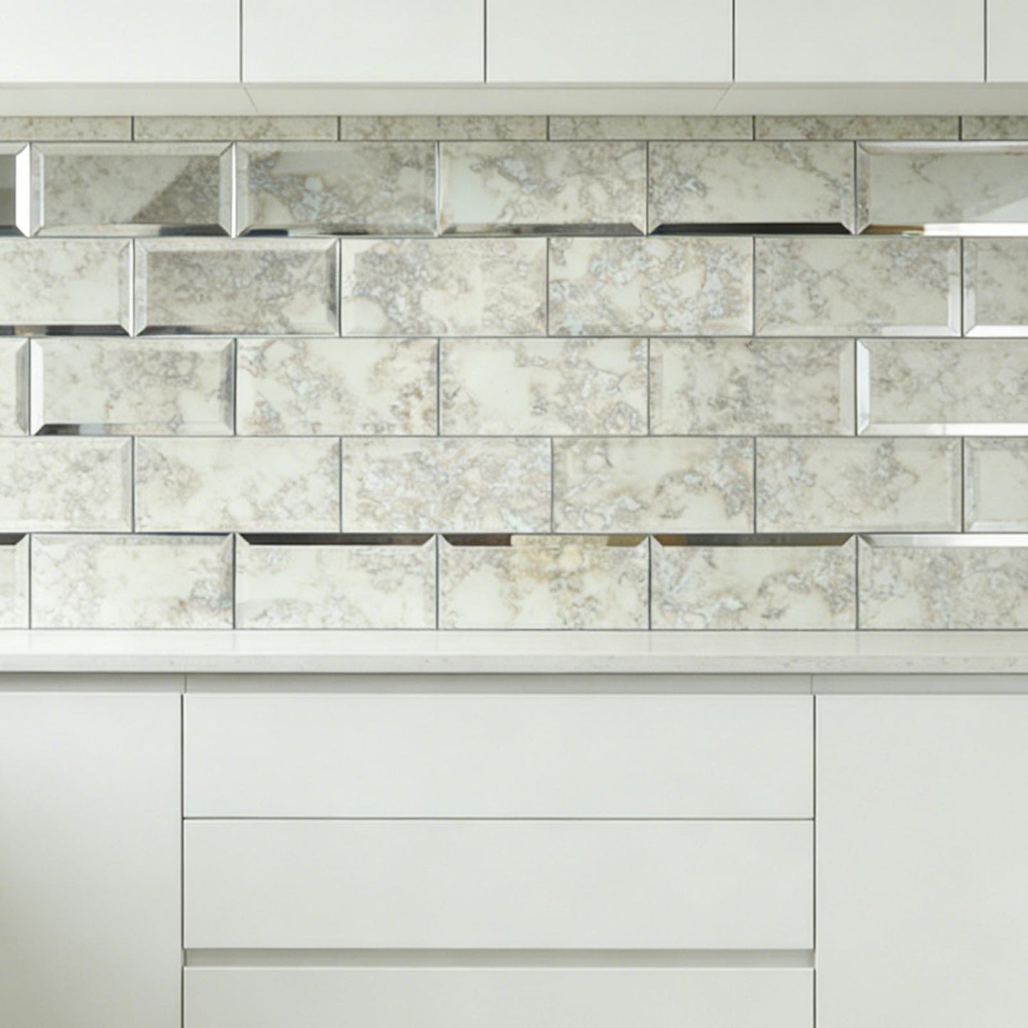 Antique Silver Mirror Beveled Subway  Peel and Stick Backsplash Wall Tile